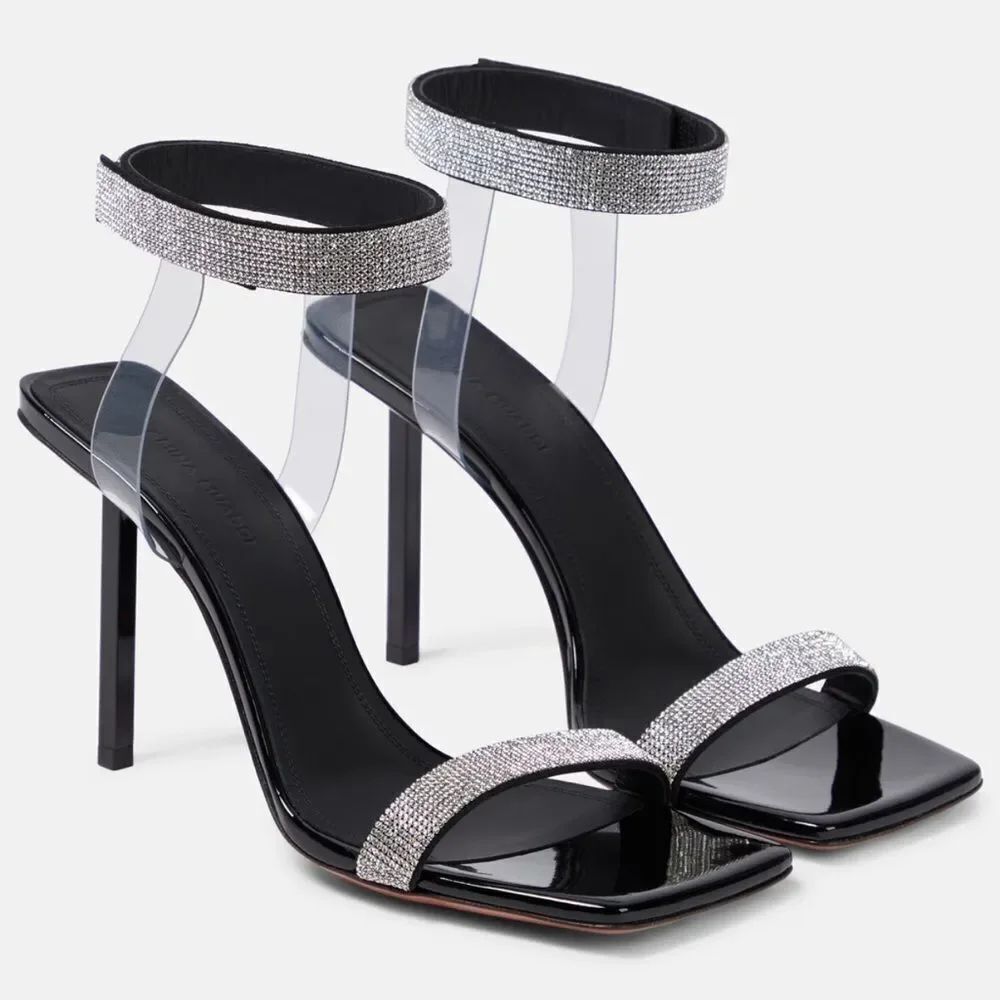 Amina Muaddi Rih 95mm crystal-embellished sandals size 36.5